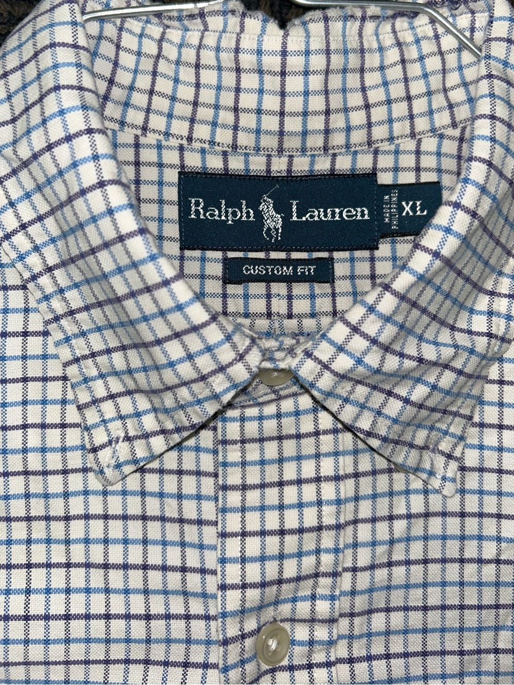 Ralph Lauren White & Blue Windowpane Custom Fit Dress Shirt